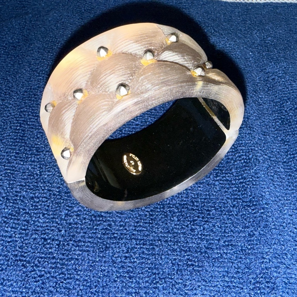 Alexis Bittar Taupe Quilted Resin Bangle with Silver Stud Accents